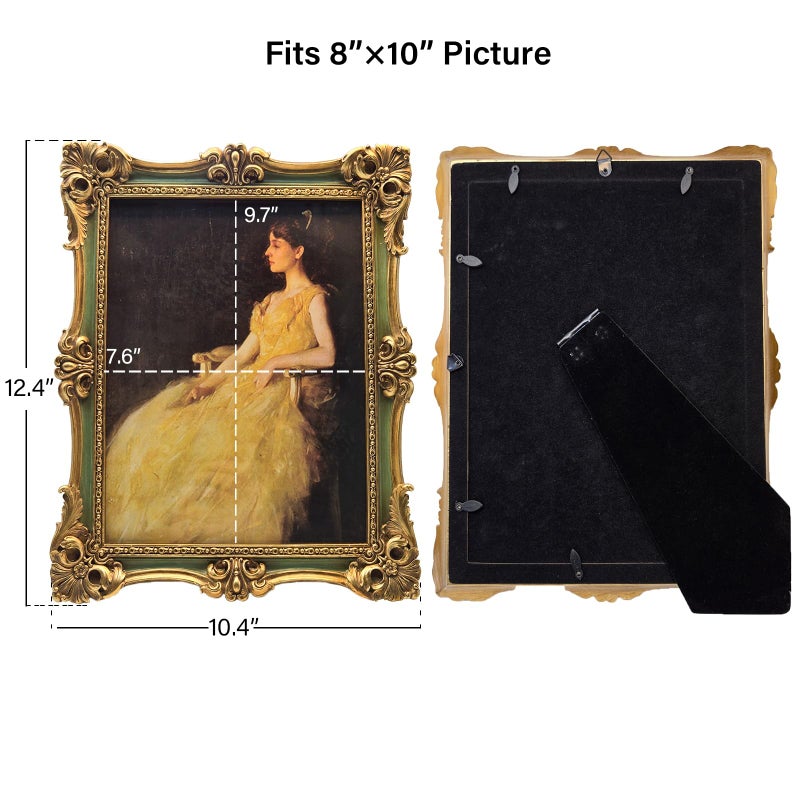 CISOO 8x10 Vintage Picture Frame Antique Ornate Green and Gold Photo Frame  for Table Top and Wall Display  Decorative Floral Design Retro Home Decor  Photo Gallery Art - Image 5