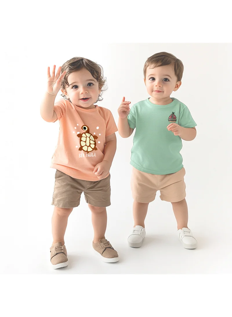 نوتيناتي Nautinati Boys' Pack of 2 Cotton Beach Graphic Printed T-shirts