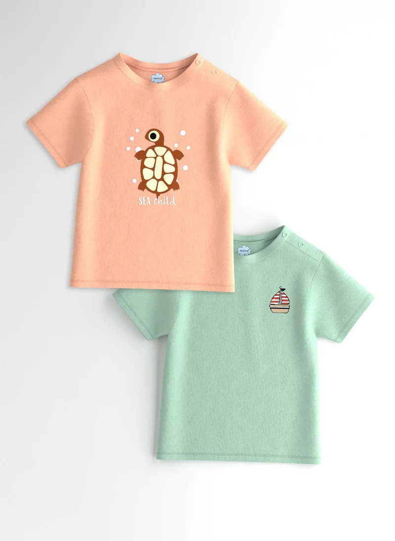 نوتيناتي Nautinati Boys' Pack of 2 Cotton Beach Graphic Printed T-shirts