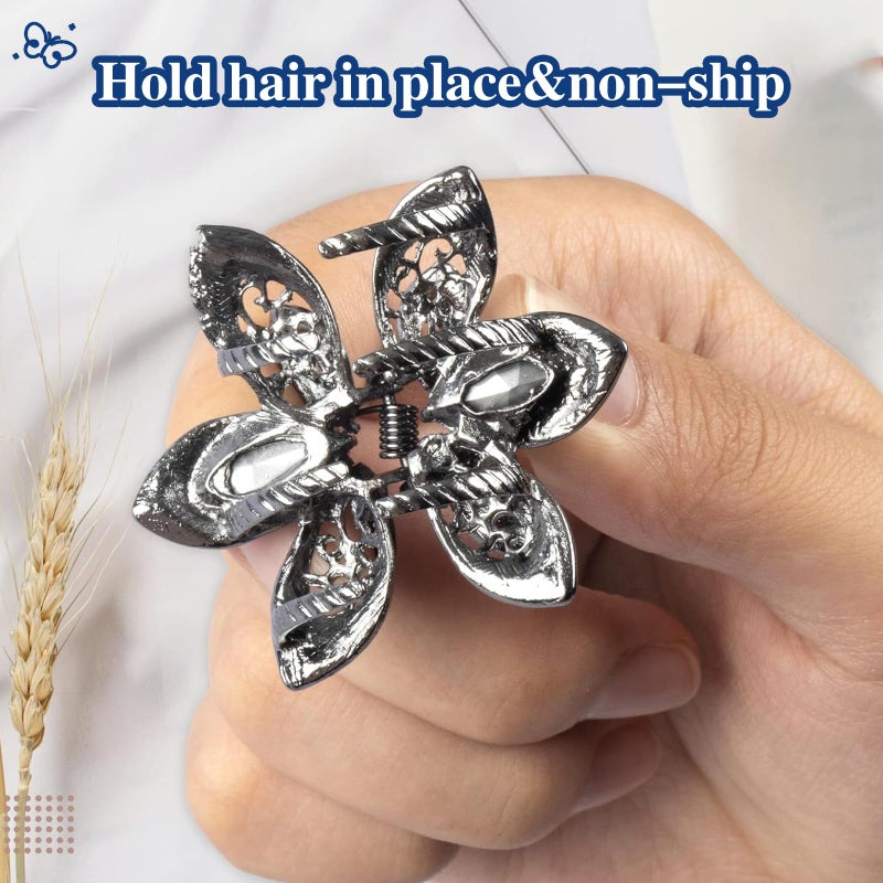 Glavatrix 3 Pack Crystal Hair Clips, 1.6 In Metal Rhinestone Claw Clips, Non-Slip Vintage Flower Jaw Clip, Bling Hair Clip Accessories for Women Girls, Grey - Image 4