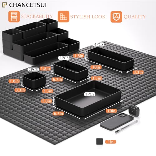 CHANCETSUI 9 Pcs Stackable Drawer Organizer Trays Set, Multifunctional Stackable Storage Trays for Vanity, Bathroom, Kitchen, Desk Drawer Organizer Office. Plastic Drawer Organizers Available In 5 Colours, Black - Image 5