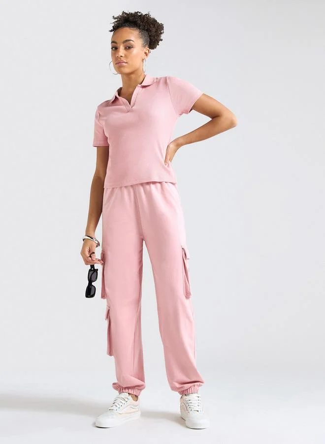 Splash FAV Textured Polo T-shirt and Cargo Joggers Set