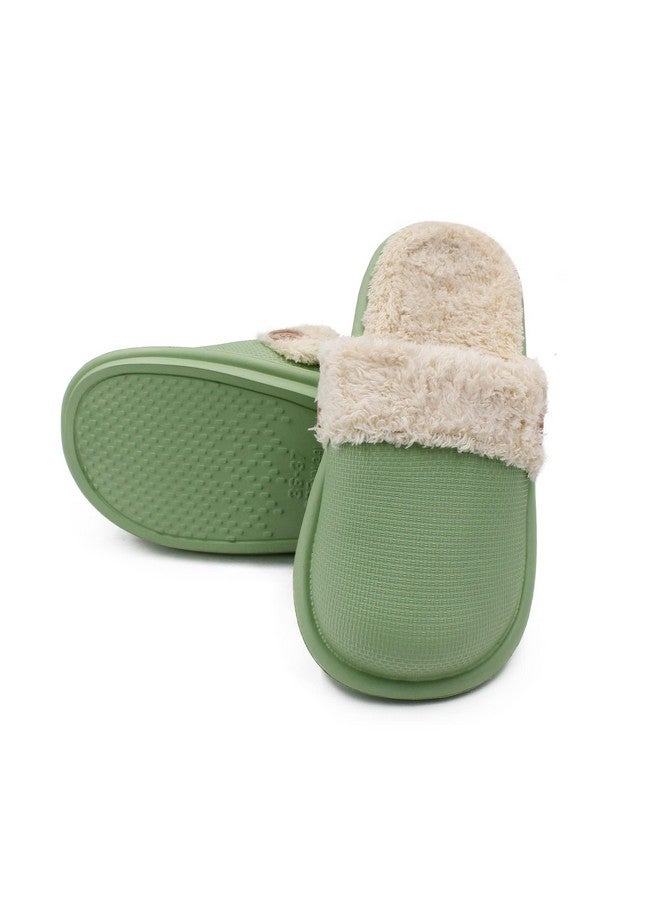 VRITRAZ Unisex Thick EVA Winter Lightweight and Warm Fur Slippers, Removable and Washable, Waterproof Slippers (UK-8, Green) - Image 3