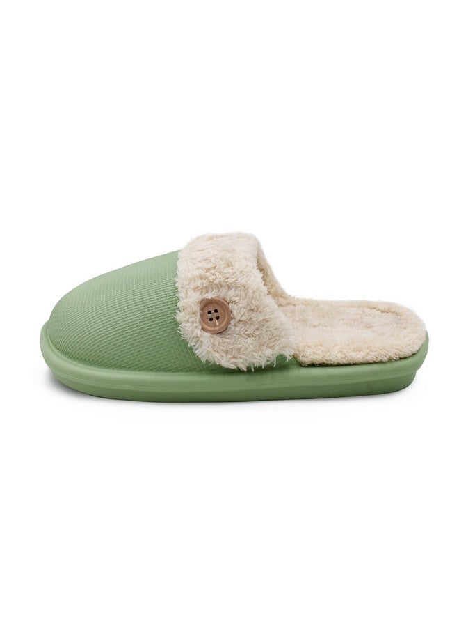VRITRAZ Unisex Thick EVA Winter Lightweight and Warm Fur Slippers, Removable and Washable, Waterproof Slippers (UK-8, Green) - Image 4