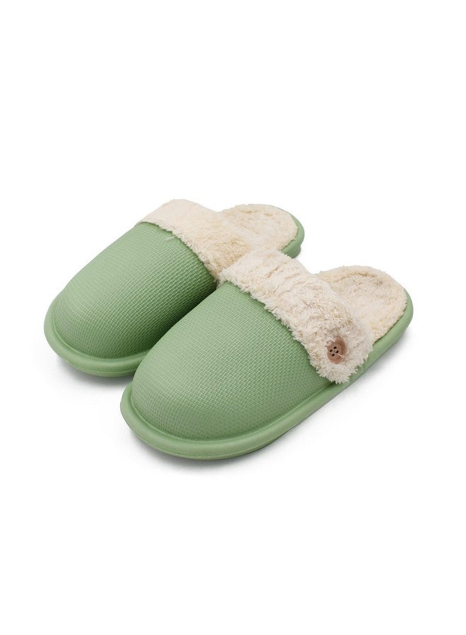 VRITRAZ Unisex Thick EVA Winter Lightweight and Warm Fur Slippers, Removable and Washable, Waterproof Slippers (UK-8, Green) - Image 1