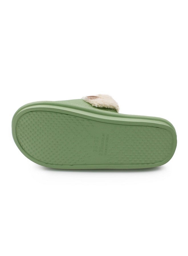 VRITRAZ Unisex Thick EVA Winter Lightweight and Warm Fur Slippers, Removable and Washable, Waterproof Slippers (UK-8, Green) - Image 5