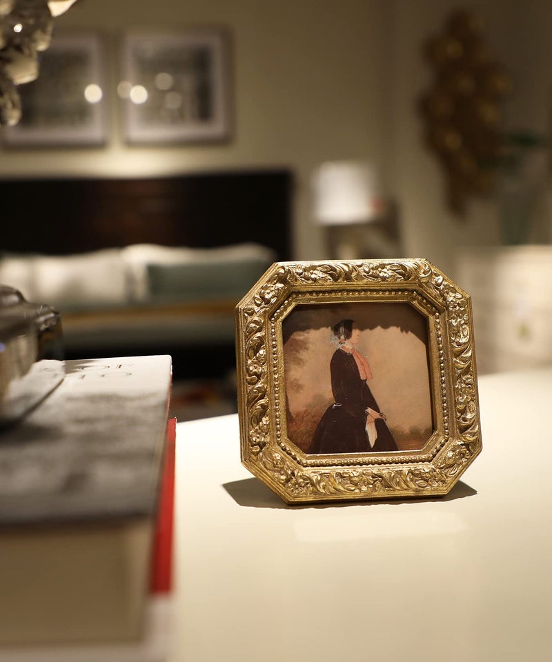 YULINK 3x3 Small Vintage Picture Frame  Mini Antique Ornate Gold Photo Frame  Tiny Retro Octagon frame  for Tabletop and Wall Display  Old Fashioned Photo Gallery Art Decor - Image 3