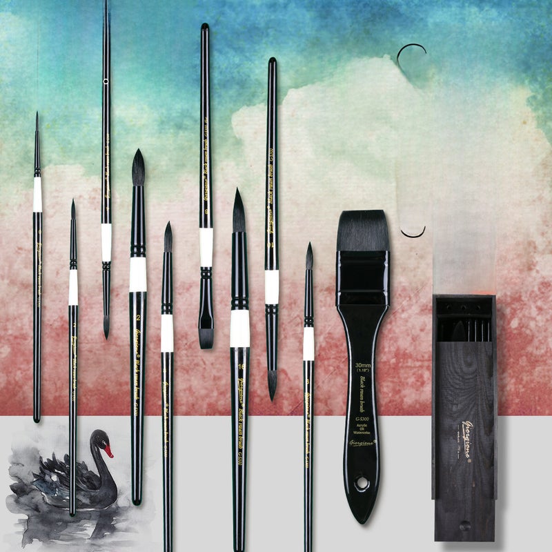 Generic Professional Sable Imitation Art Brushes Set Black 