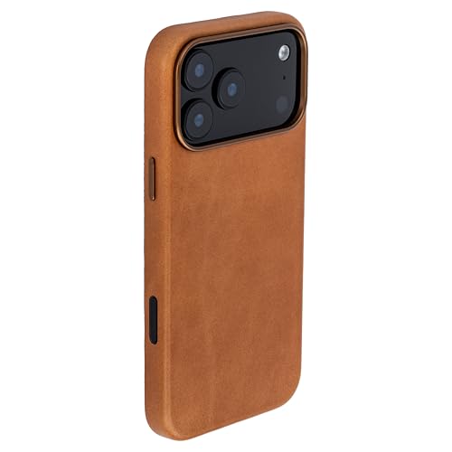 Dockem Genuine Leather Case for iPhone 17 Pro Max Compatible with MagSafe, with Capacitive Camera Control Button (MSGL, Light Brown) - Image 1