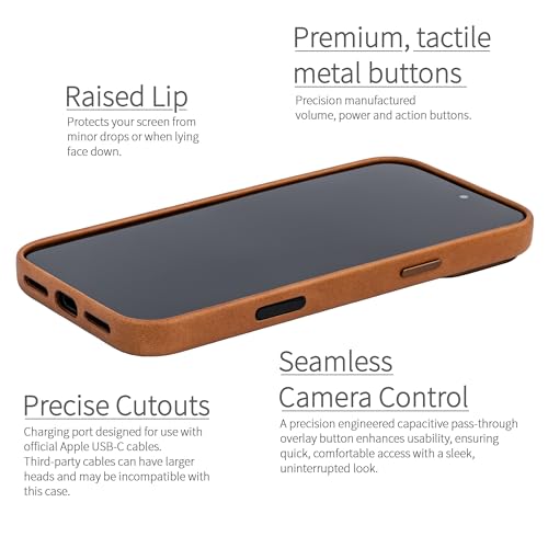 Dockem Genuine Leather Case for iPhone 17 Pro Max Compatible with MagSafe, with Capacitive Camera Control Button (MSGL, Light Brown) - Image 3