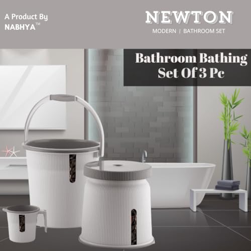 Nabhya Newton Combo of 3 pcs Bathroom Accessories Set Plastic Bathroom Set with 20Ltr Plastic Bucket, Small Mug and Big Stool for Home, Kitchen & Bathroom (Grey) - Image 4