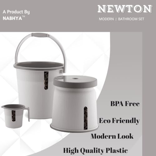 Nabhya Newton Combo of 3 pcs Bathroom Accessories Set Plastic Bathroom Set with 20Ltr Plastic Bucket, Small Mug and Big Stool for Home, Kitchen & Bathroom (Grey) - Image 3