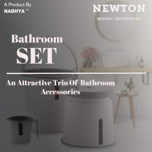 Nabhya Newton Combo of 3 pcs Bathroom Accessories Set Plastic Bathroom Set with 20Ltr Plastic Bucket, Small Mug and Big Stool for Home, Kitchen & Bathroom (Grey) - Image 2