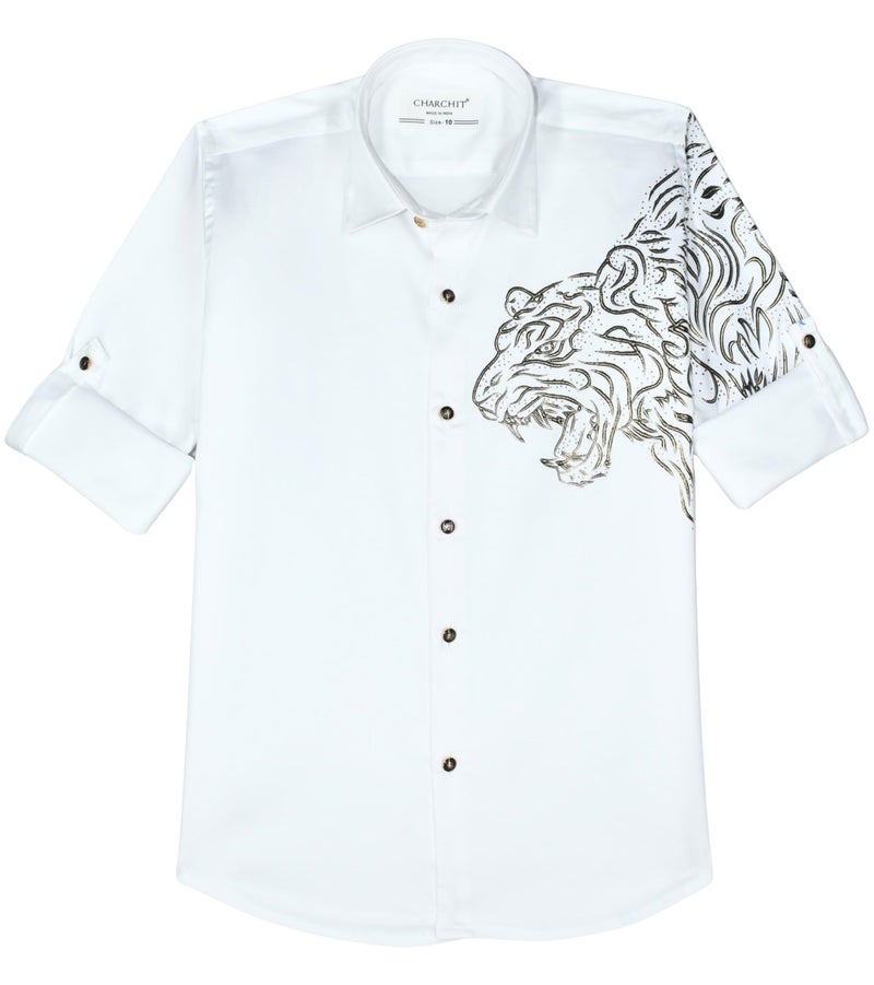 CHARCHIT Boys Regular Fit Plain Full Sleeve Shirt White - Image 3