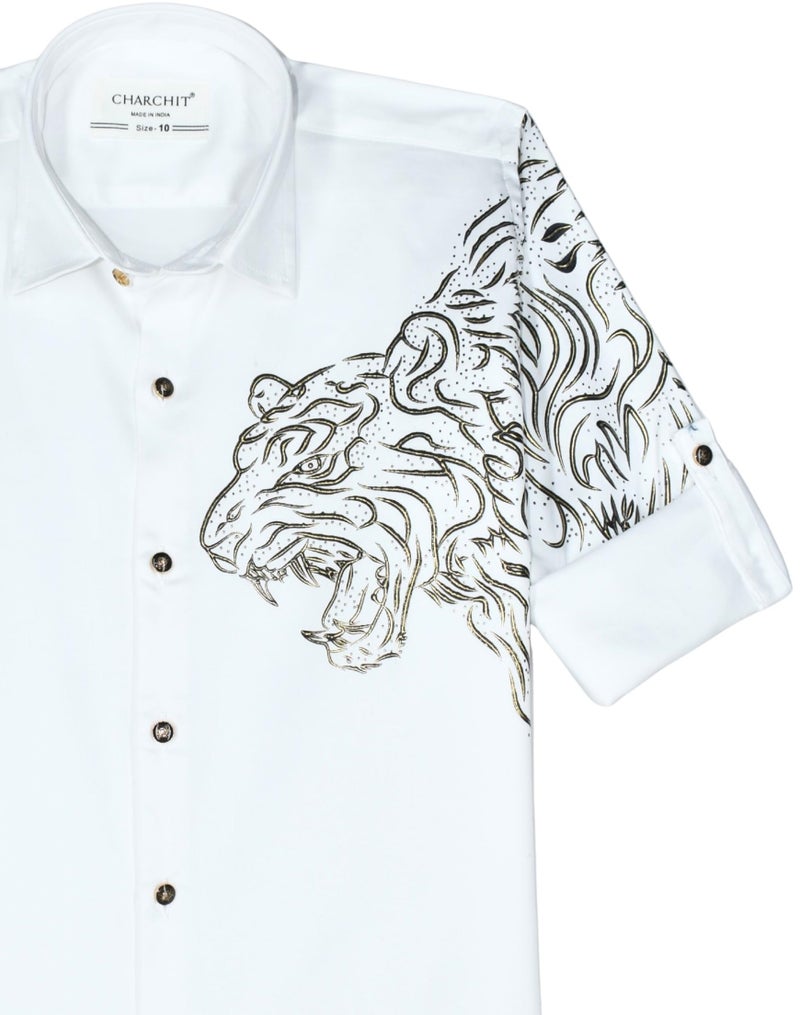 CHARCHIT Boys Regular Fit Plain Full Sleeve Shirt White - Image 5
