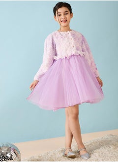 Stylo Bug Faux Fur Design Long Sleeves A-Line Dress  - Image 2