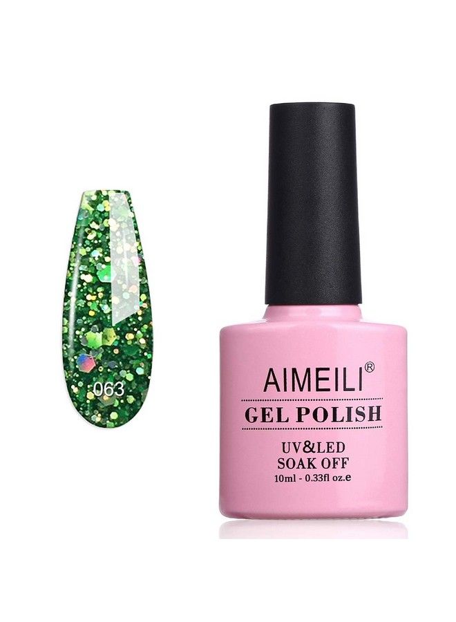 AIMEILI Soak Off U V Led Gel Nail Polish Diamond Glitter Fire Green (063) 10Ml - Image 2