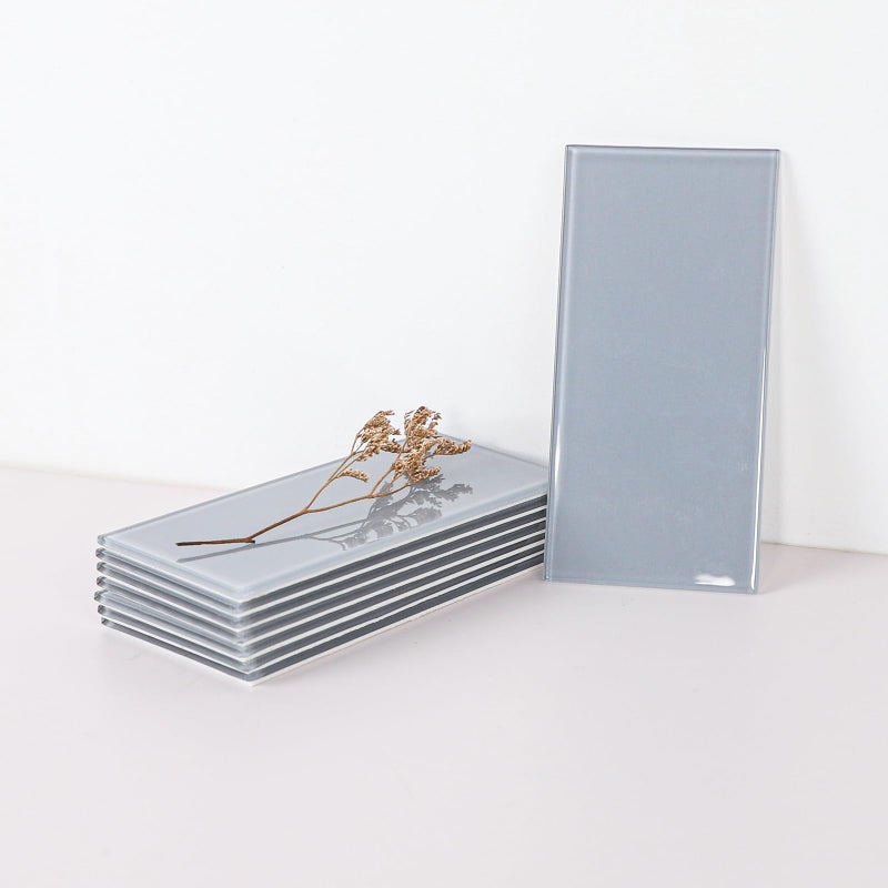 CASAPALACE Peel and Stick Glass Subway Tile 3 x 6 Glass Backsplash Mosaic Wall Tiles for Kitchen Bathroom 40Piece Grey - Image 2