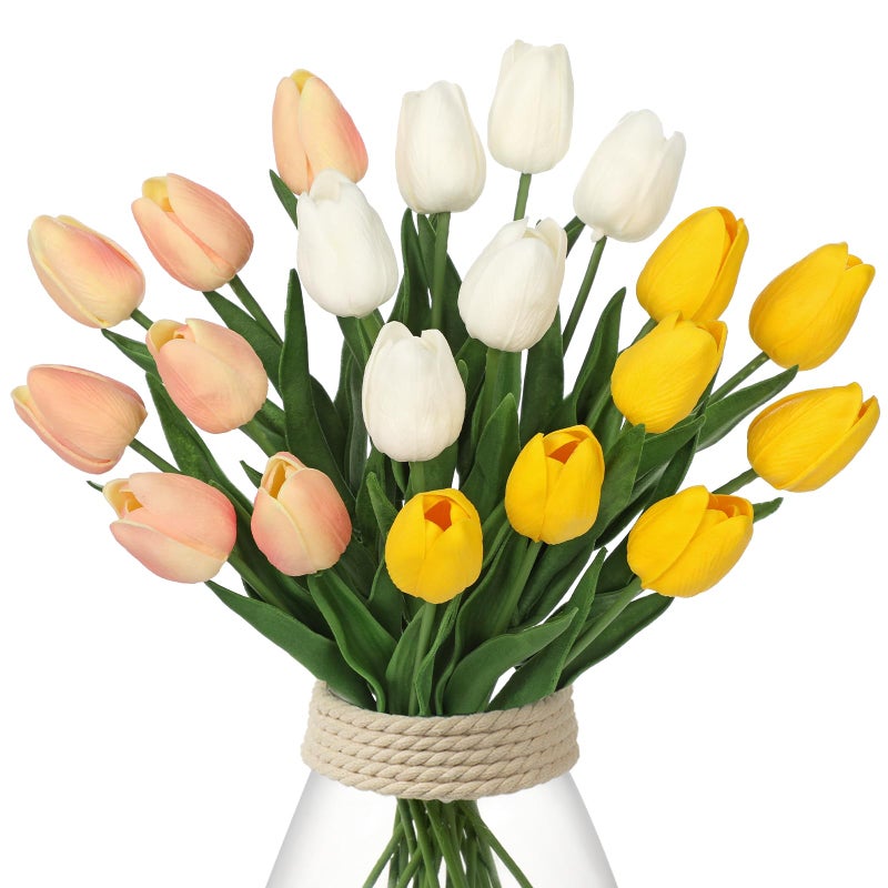 DILATATA 20 Pcs Artificial Tulips Flowers Mixcolor Real Touch Fake Tulips Fake Flowers for Mothers Day 135 Faux Tulips Faux Flowers Bulk Artificial Tulips Flowers for Vase Centerpieces Home Wedding Bouquet - Image 2