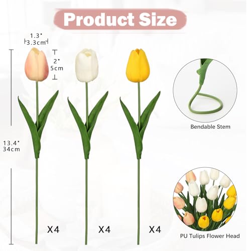 DILATATA 20 Pcs Artificial Tulips Flowers Mixcolor Real Touch Fake Tulips Fake Flowers for Mothers Day 135 Faux Tulips Faux Flowers Bulk Artificial Tulips Flowers for Vase Centerpieces Home Wedding Bouquet - Image 3