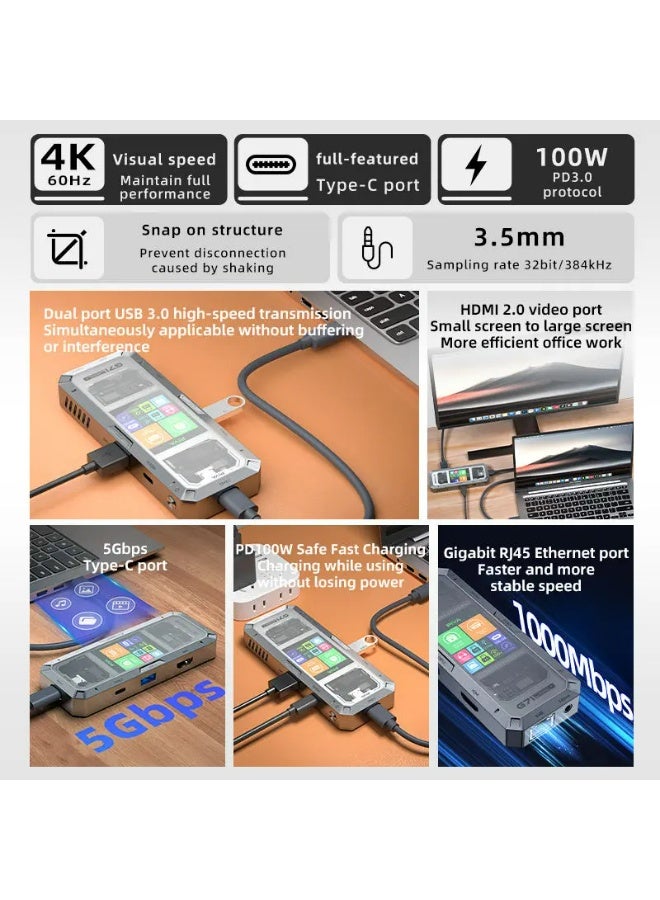 Piva G71 7-in-1 Device Docking Station with 4K HD Mirror Screen Adapter, Multiport Converter USB 3.0, Gigabit Ethernet, and Type-C Port Compatible with Phones, Computers, Tablets, iPads, iPhone, Samsung & Laptops and PC - Image 2