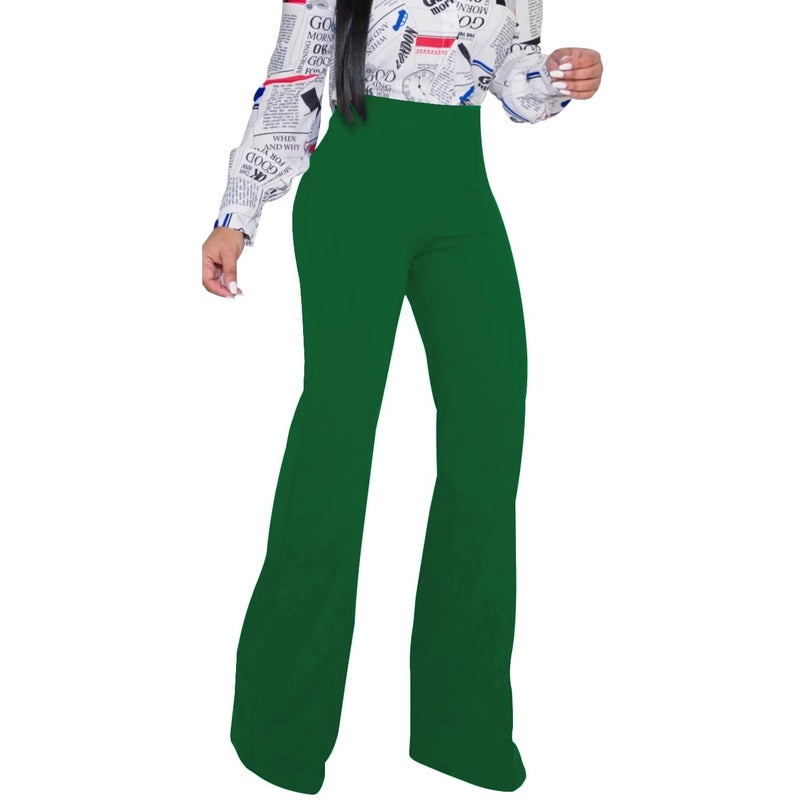 PINSV Women's High Waisted Stretchy Bootcut Pull On Dress Pants Casual Work Pants Green S - Image 4