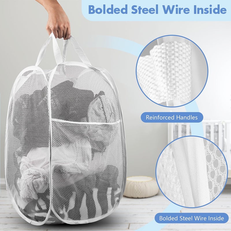Ducoo Pop Up Laundry Hamper  14.6 X 14.6 X 22.5 In  Mesh  Foldable  White - Image 3