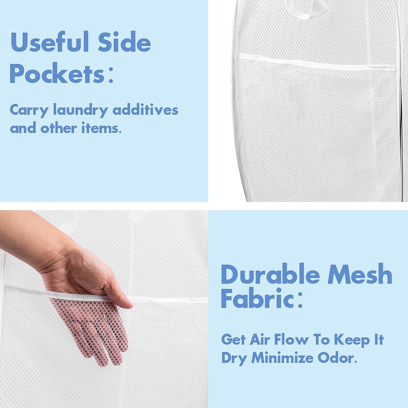 Ducoo Pop Up Laundry Hamper  14.6 X 14.6 X 22.5 In  Mesh  Foldable  White - Image 4