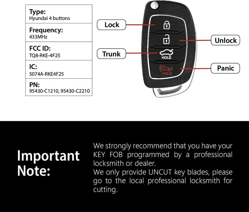 Keylessbest Replacement Key Fob for 2017-2020 Hyundai Sonata - 4 Buttons, 433MHz - Image 3