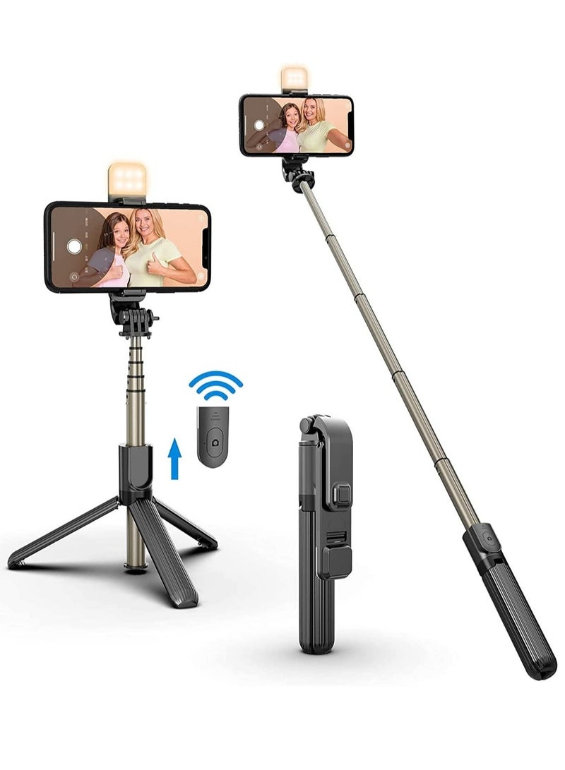 Selfie Stick with Tripod Stand Dimmable LED light Wireless Bluetooth Tripod Selfie Stick with Detachable Remote - Image 1