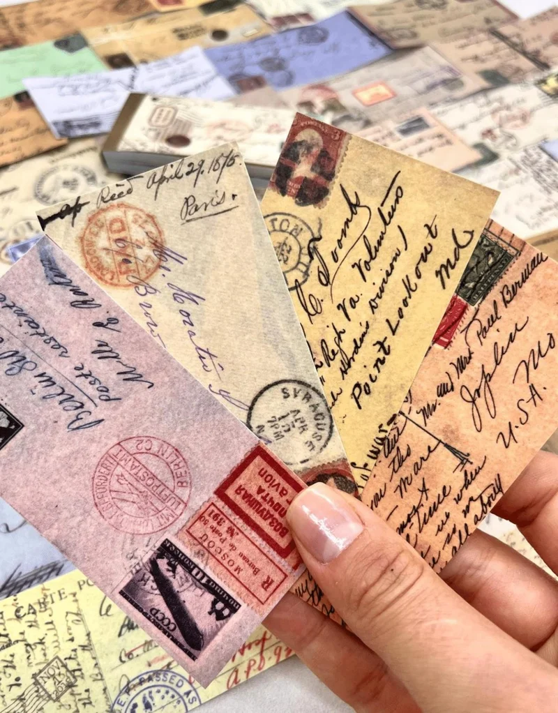 Kağıt Gemi Dükkan Vintage Letter and Envelope Pattern 50 Sheets Brown Notebook Sticker / Bullet Journal / Scrapbook
