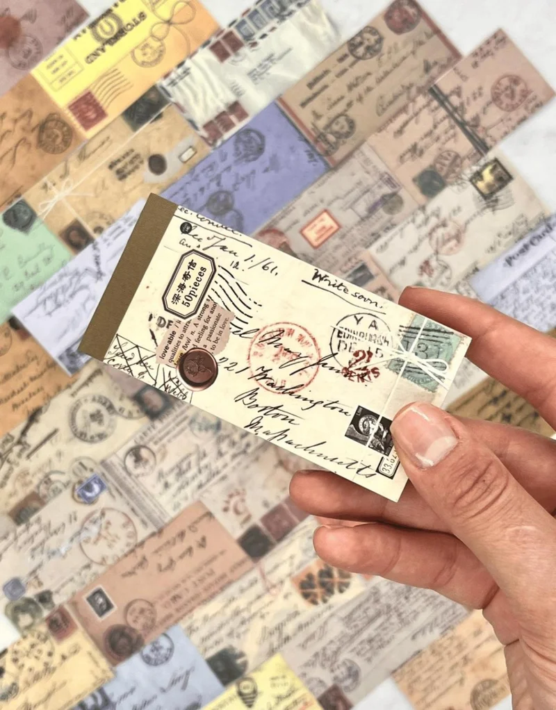Kağıt Gemi Dükkan Vintage Letter and Envelope Pattern 50 Sheets Brown Notebook Sticker / Bullet Journal / Scrapbook
