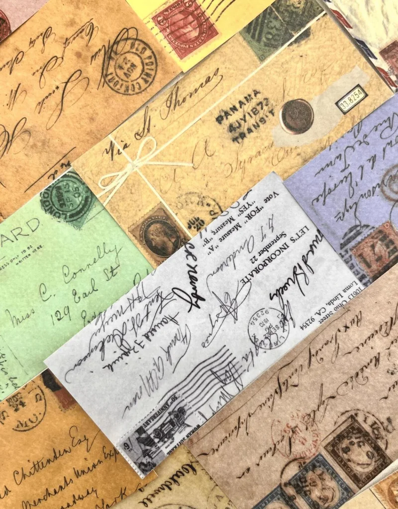 Kağıt Gemi Dükkan Vintage Letter and Envelope Pattern 50 Sheets Brown Notebook Sticker / Bullet Journal / Scrapbook