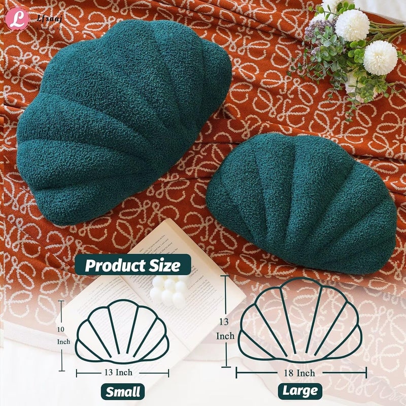 Lfsaaj Emerald Green Seashell Throw Pillows, Shell Shaped Throw Pillows, 13 Inch Soft Home Decorative Pillow Plush Cushion for Bed Couch Living Sofa Room Decor Accent Throw Pillow - Image 3