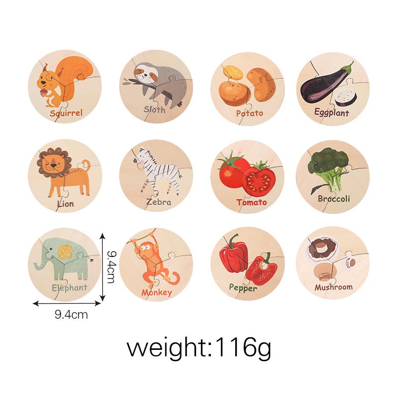 Children'S Early Education Wooden Cognitive Animal Matching Puzzle English Word Vegetable Puzzle Toy - Image 1
