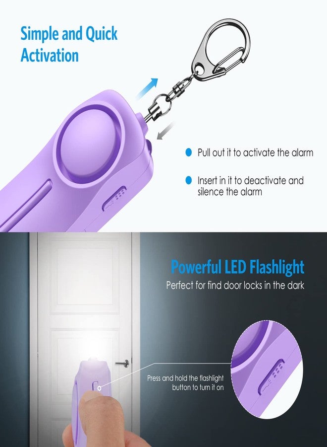 AMIR Safety Keychain Set for Women and Kids, 4 Pcs Safety Keychain Accessories, Self Defense Keychain Set for Girls with Safe Sound Personal Alarm, No Touch Door Opener, Whistle and Bottle Opener, Purple - Image 4