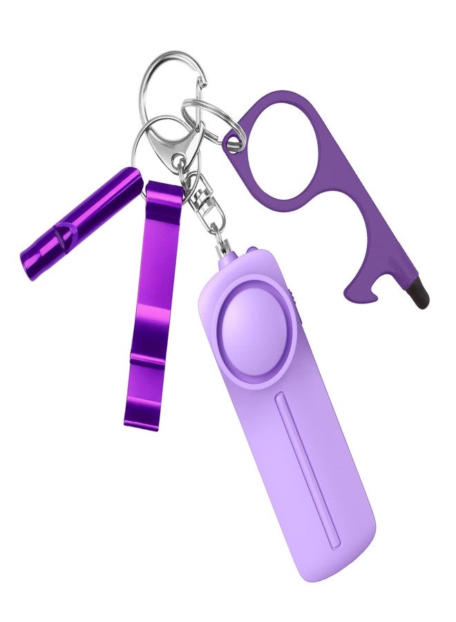 AMIR Safety Keychain Set for Women and Kids, 4 Pcs Safety Keychain Accessories, Self Defense Keychain Set for Girls with Safe Sound Personal Alarm, No Touch Door Opener, Whistle and Bottle Opener, Purple - Image 1