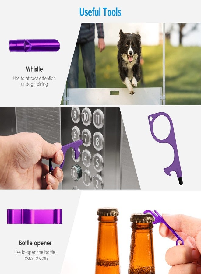 AMIR Safety Keychain Set for Women and Kids, 4 Pcs Safety Keychain Accessories, Self Defense Keychain Set for Girls with Safe Sound Personal Alarm, No Touch Door Opener, Whistle and Bottle Opener, Purple - Image 5