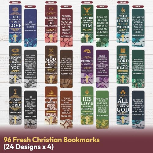 Only Zest 96 Bible Bookmark Pack with Bible Verses – Multiple Designs – Inspirational Christian Bookmarks for Women & Men – Bible Book Markers for Classroom, Bible Study, Church Supplies - Image 4