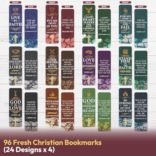 Only Zest 96 Bible Bookmark Pack with Bible Verses – Multiple Designs – Inspirational Christian Bookmarks for Women & Men – Bible Book Markers for Classroom, Bible Study, Church Supplies - Image 5