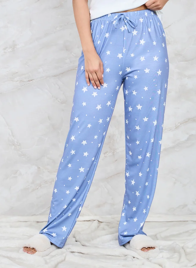 Styli Styli Ditsy Star Print Pocket T-Shirt and Pyjama Set