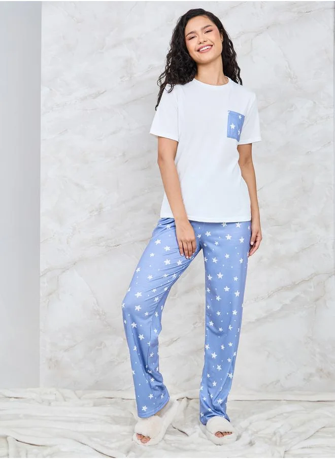 ستايلي Ditsy Star Print Pocket T-Shirt & Pyjama Set