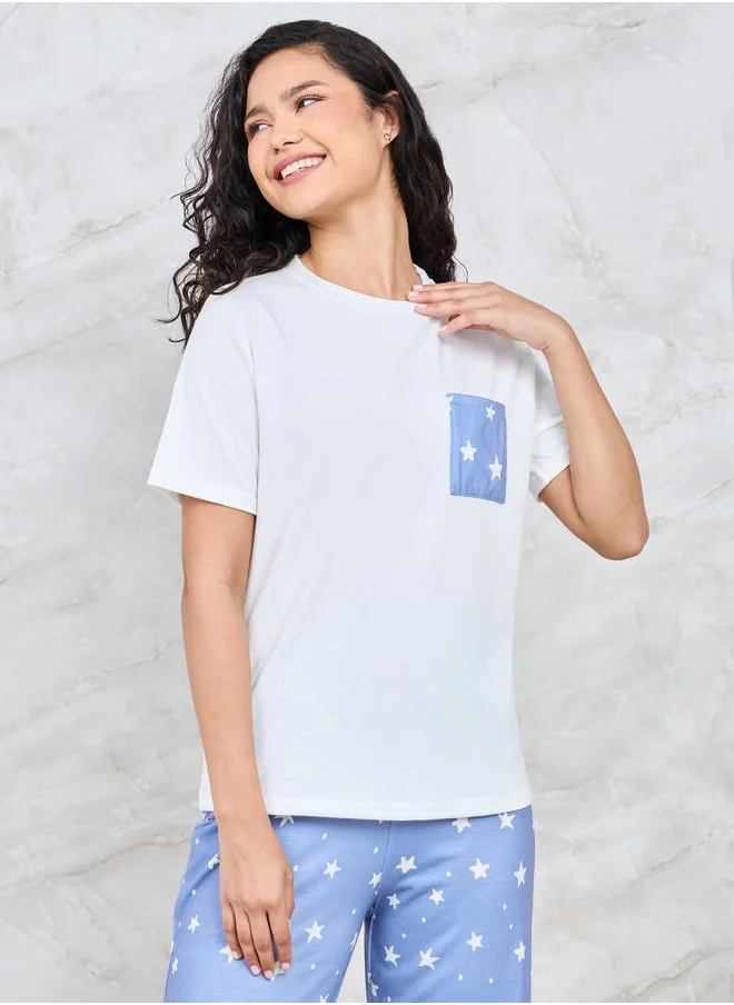 Styli Ditsy Star Print Pocket T-Shirt & Pyjama Set