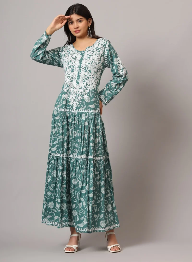 Alaya Hand Embroidered Lucknowi Chikankari Printed Mulmul Cotton Jalabiya-AL3698