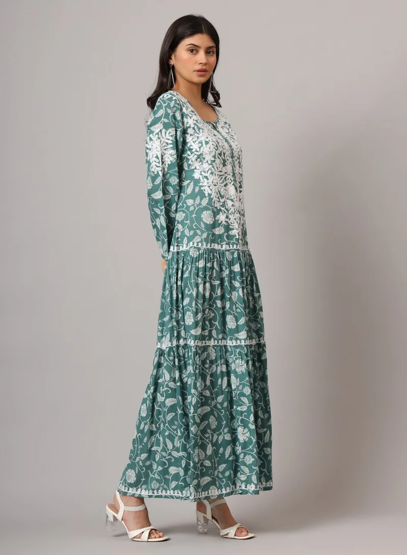 Alaya Hand Embroidered Lucknowi Chikankari Printed Mulmul Cotton Jalabiya-AL3698