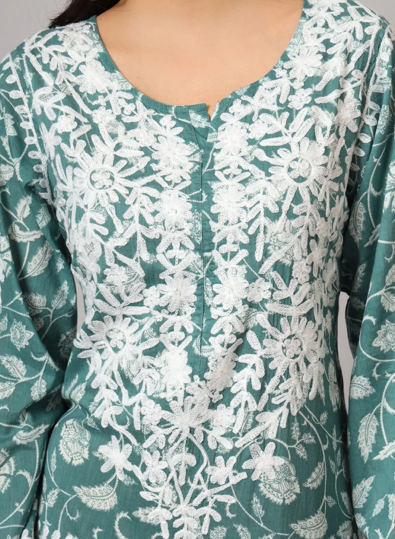 Alaya Hand Embroidered Lucknowi Chikankari Printed Mulmul Cotton Jalabiya-AL3698