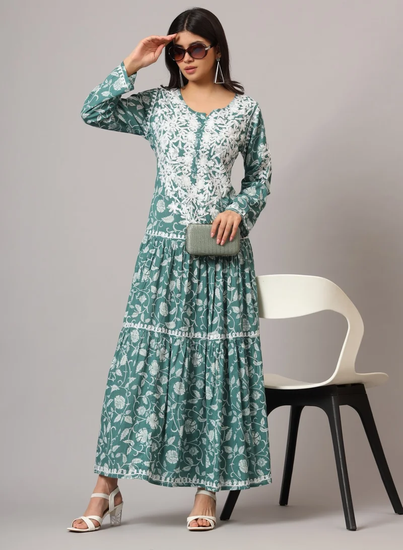 Alaya Hand Embroidered Lucknowi Chikankari Printed Mulmul Cotton Jalabiya-AL3698