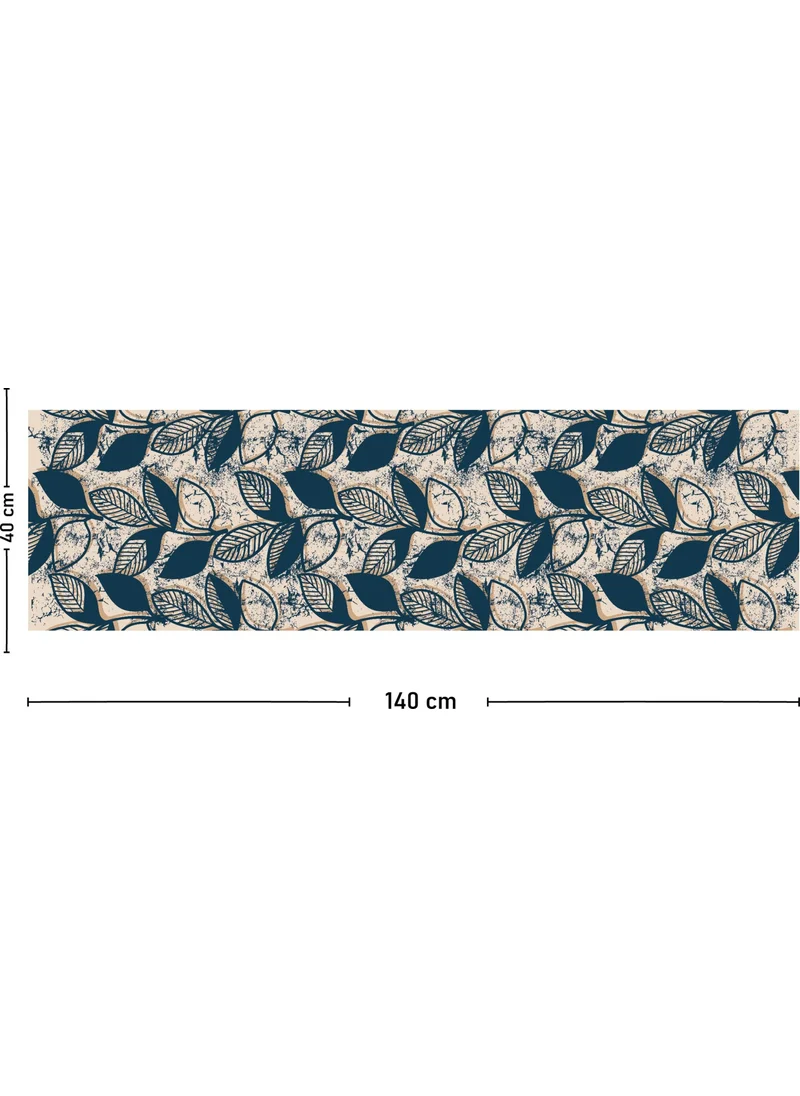 Vagonik Blue Leaf Patterned Digital Printed Runner 140X40