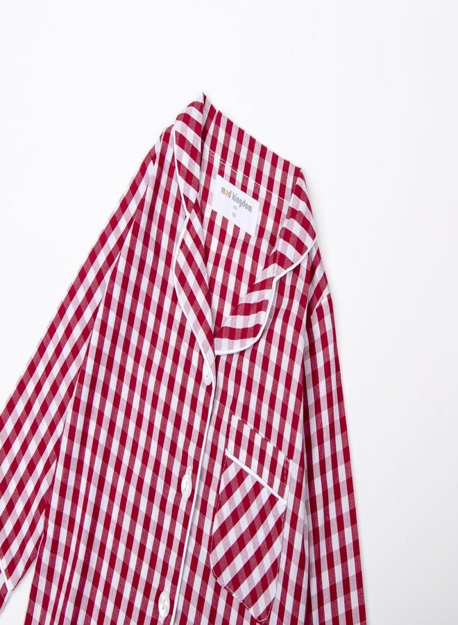 Mud Kingdom Toddler Lounge Set for Girls Clothes Sets Button Down Cute Plaid 100% Cotton Sleepwear Red 2T - Image 5