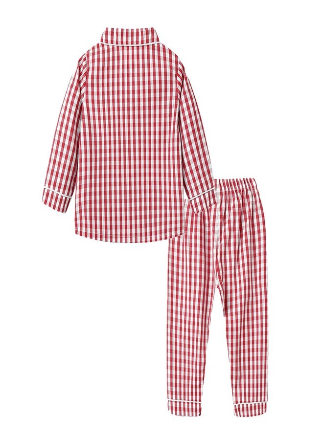 Mud Kingdom Toddler Lounge Set for Girls Clothes Sets Button Down Cute Plaid 100% Cotton Sleepwear Red 2T - Image 3